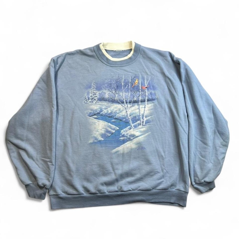 90s morning sun blue nature crewneck sweatshirt size Large